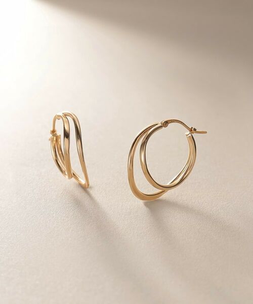COCOSHNIK / ココシュニック ピアス・イヤリング | K10中空カーブダブル フープピアス | 詳細1