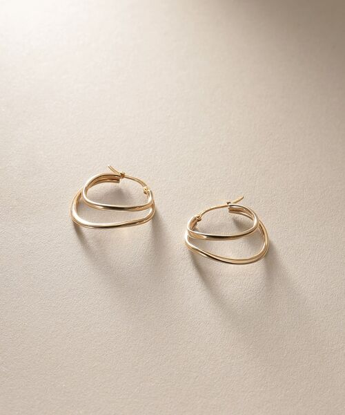 COCOSHNIK / ココシュニック ピアス・イヤリング | K10中空カーブダブル フープピアス | 詳細3