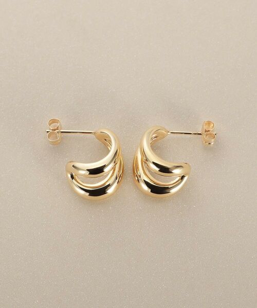 COCOSHNIK / ココシュニック ピアス・イヤリング | K10ダブルニュアンスフープ スタッドピアス | 詳細3