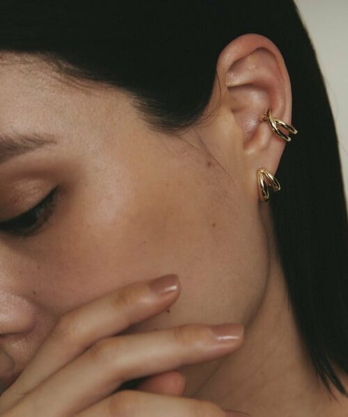 COCOSHNIK / ココシュニック ピアス・イヤリング | K10ダブルニュアンスフープ スタッドピアス | 詳細7