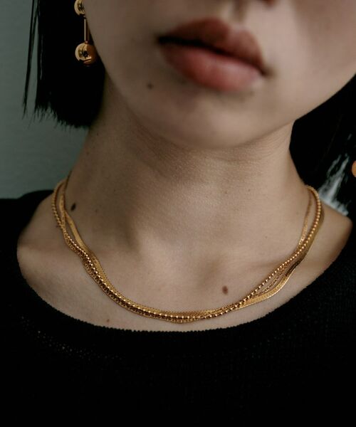 COCOSHNIK / ココシュニック ネックレス・ペンダント・チョーカー | シルバー コンビネーションチェーン フラットスネーク マリン ボールネックレスGP | 詳細8