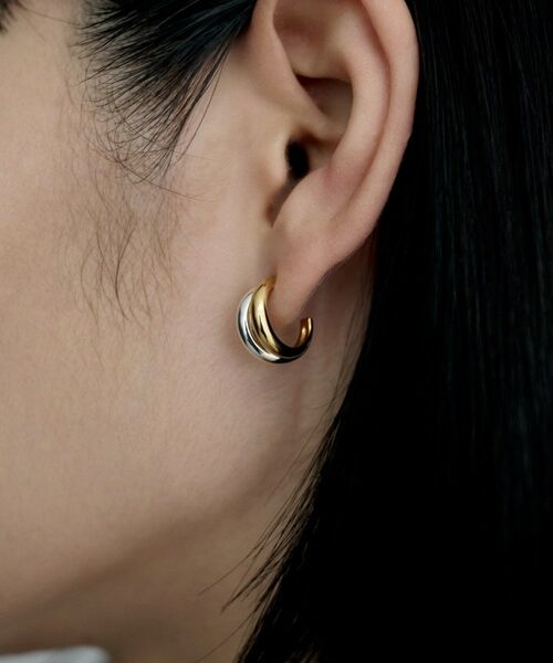 COCOSHNIK / ココシュニック ピアス・イヤリング | シルバー コンビカラー スモールフープ デュアルドームピアス | 詳細9