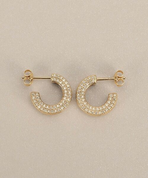 COCOSHNIK / ココシュニック ピアス・イヤリング | K10ダイヤモンド サイドパヴェフープ スタッドピアス | 詳細4