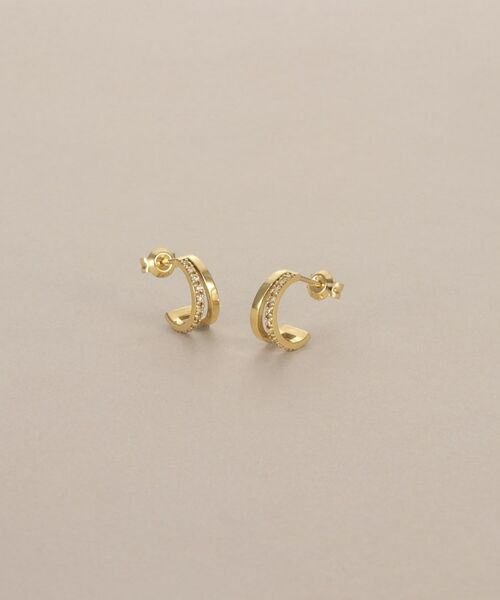 COCOSHNIK / ココシュニック ピアス・イヤリング | K10ダイヤモンド スプリットフープ スタッドピアス（アイボリー(104)）