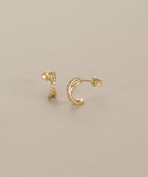 COCOSHNIK / ココシュニック ピアス・イヤリング | K10ダイヤモンド インフィニティラインフープ スタッドピアス | 詳細1