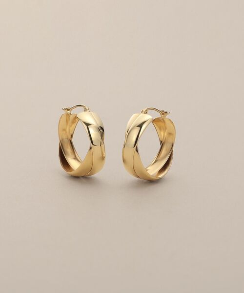 COCOSHNIK / ココシュニック ピアス・イヤリング | K10甲丸クロス フープピアス（クリスタル/透明(100)）