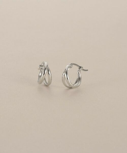 COCOSHNIK / ココシュニック ピアス・イヤリング | プラチナ 甲丸スプリット フープピアス（クリスタル/透明(900)）