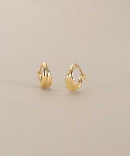 COCOSHNIK / ココシュニック ピアス・イヤリング | K18甲丸トリプル フープピアス（クリスタル/透明(100)）