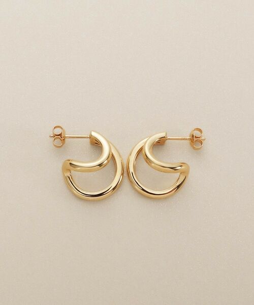 COCOSHNIK / ココシュニック ピアス・イヤリング | K10アシンメトリーダブルフープ スタッドピアス | 詳細3