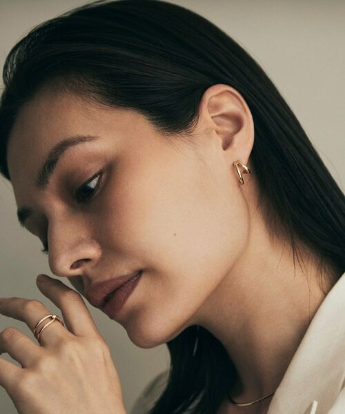 COCOSHNIK / ココシュニック ピアス・イヤリング | K10アシンメトリーダブルフープ スタッドピアス | 詳細6