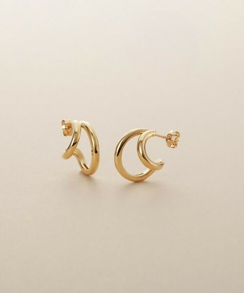 COCOSHNIK / ココシュニック ピアス・イヤリング | K10アシンメトリーダブルフープ スタッドピアス（イエローゴールド(100)）