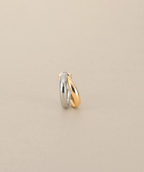 COCOSHNIK / ココシュニック ピアス・イヤリング | K10×プラチナ 甲丸スプリットフープ スタッドピアス | 詳細3