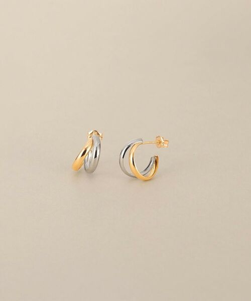 COCOSHNIK / ココシュニック ピアス・イヤリング | K10×プラチナ 甲丸スプリットフープ スタッドピアス（イエローゴールド×プラチナ(700)）
