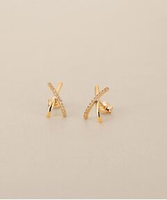COCOSHNIK / ココシュニック ピアス・イヤリング | K10ダイヤモンド アーチクロス スタッドピアス