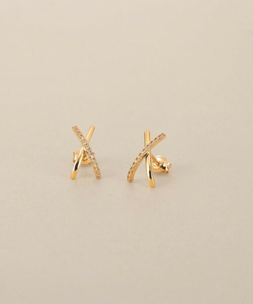 COCOSHNIK / ココシュニック ピアス・イヤリング | K10ダイヤモンド アーチクロス スタッドピアス | 詳細1