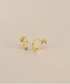 COCOSHNIK / ココシュニック ピアス・イヤリング | K18ダイヤモンド ラウンドスリットパターンフープ スタッドピアス