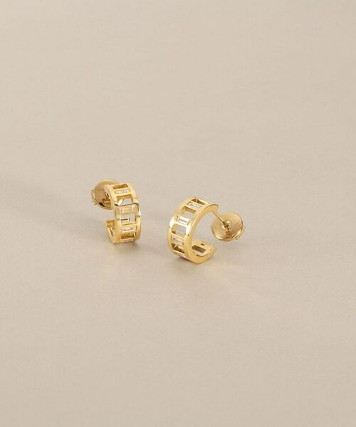 COCOSHNIK / ココシュニック ピアス・イヤリング | K18ダイヤモンド バゲットスリットパターンフープ スタッドピアス | 詳細1