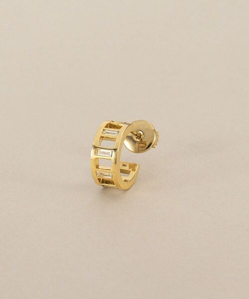 COCOSHNIK / ココシュニック ピアス・イヤリング | K18ダイヤモンド バゲットスリットパターンフープ スタッドピアス | 詳細2