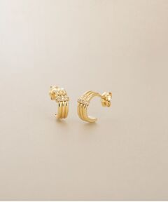 COCOSHNIK / ココシュニック ピアス・イヤリング | K10ダイヤモンド ドームパヴェ甲丸3連フープ スタッドピアス