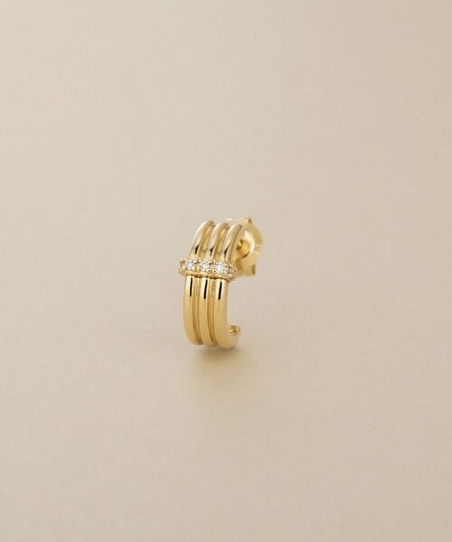 COCOSHNIK / ココシュニック ピアス・イヤリング | K10ダイヤモンド ドームパヴェ甲丸3連フープ スタッドピアス | 詳細2