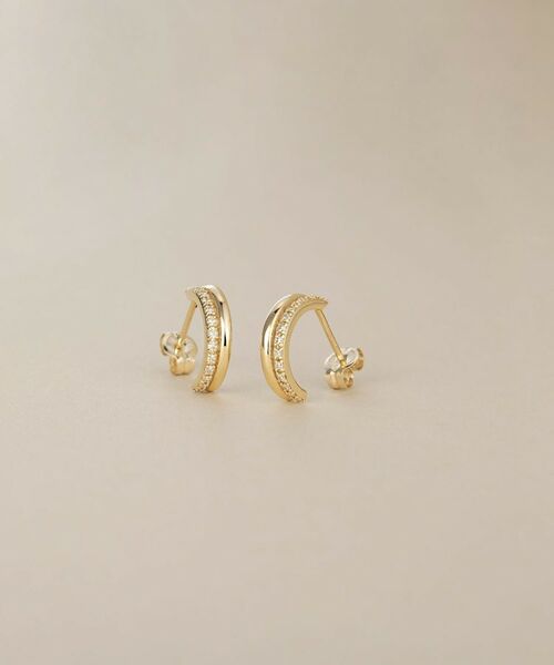 COCOSHNIK / ココシュニック ピアス・イヤリング | K10ダイヤモンド ステップフープ スタッドピアス（イエローゴールド(104)）