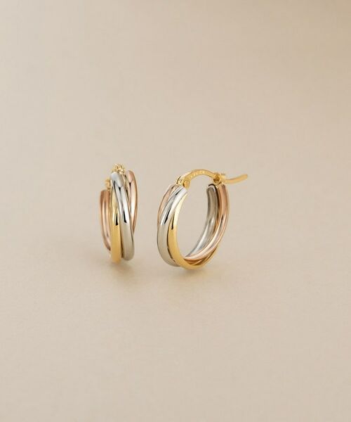 COCOSHNIK / ココシュニック ピアス・イヤリング | K18×プラチナ トリニティー フープピアス（YG×PG） | 詳細1