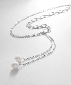 COCOSHNIK ONKITSCH / ココシュニックオンキッチュ ネックレス・ペンダント・チョーカー | シルバー バロックパール ミックスチェーン ダブルドロップ ネックレス