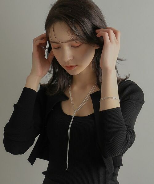 COCOSHNIK ONKITSCH / ココシュニックオンキッチュ ネックレス・ペンダント・チョーカー | シルバー ミックスチェーン フラット カーブドレープY ネックレス | 詳細9