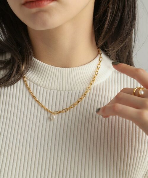 COCOSHNIK ONKITSCH / ココシュニックオンキッチュ ネックレス・ペンダント・チョーカー | シルバー ミックスチェーン ケーブル・カーブ パールネックレス GP | 詳細11