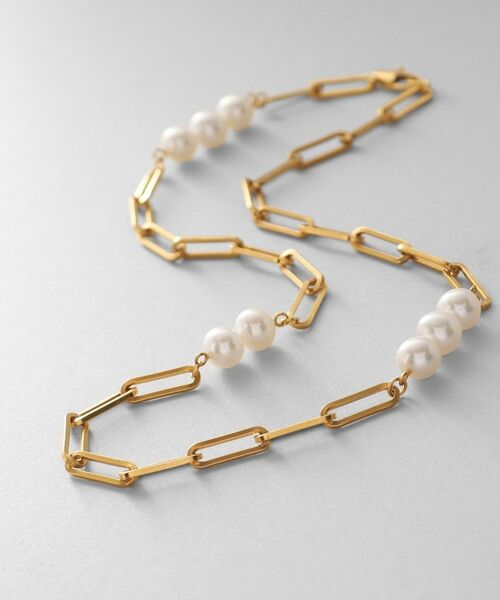 COCOSHNIK ONKITSCH / ココシュニックオンキッチュ ネックレス・ペンダント・チョーカー | シルバー フラットケーブルチェーン パールステーションネックレス GP（ゴールド(606)）