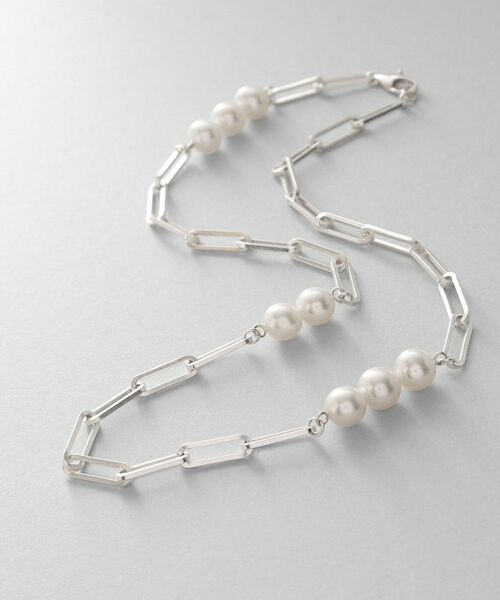 COCOSHNIK ONKITSCH / ココシュニックオンキッチュ ネックレス・ペンダント・チョーカー | シルバー フラットケーブルチェーン パールステーションネックレス（シルバー(606)）