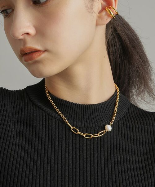 COCOSHNIK ONKITSCH / ココシュニックオンキッチュ ネックレス・ペンダント・チョーカー | シルバー ミックスチェーン ロングカーブ・ケーブル パールネックレス GP | 詳細12