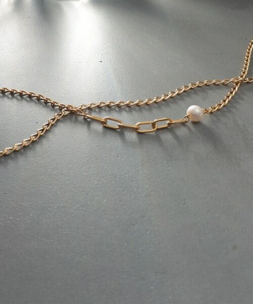 COCOSHNIK ONKITSCH / ココシュニックオンキッチュ ネックレス・ペンダント・チョーカー | シルバー ミックスチェーン ロングカーブ・ケーブル パールネックレス GP | 詳細6