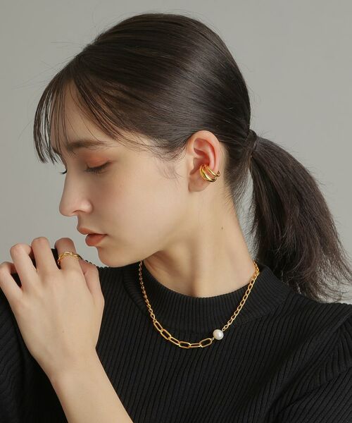 COCOSHNIK ONKITSCH / ココシュニックオンキッチュ ネックレス・ペンダント・チョーカー | シルバー ミックスチェーン ロングカーブ・ケーブル パールネックレス GP | 詳細9