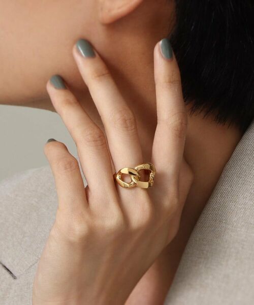 COCOSHNIK ONKITSCH / ココシュニックオンキッチュ リング | シルバー カーブチェーンモチーフ ダブルリング GP | 詳細6