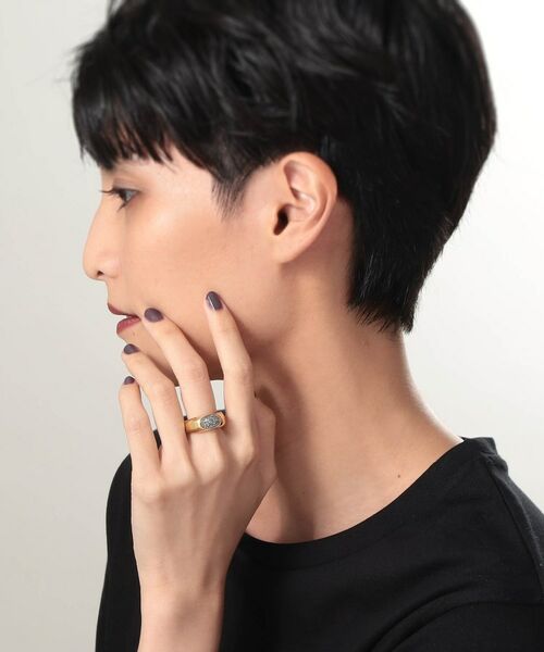 COCOSHNIK ONKITSCH / ココシュニックオンキッチュ リング | シルバー カラーストーン ブラックドルジーアゲート ニュアンスリングL GP | 詳細6