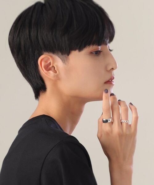 COCOSHNIK ONKITSCH / ココシュニックオンキッチュ リング | シルバー カラーストーン（ブラックラブラドライト）ワイドリング | 詳細5