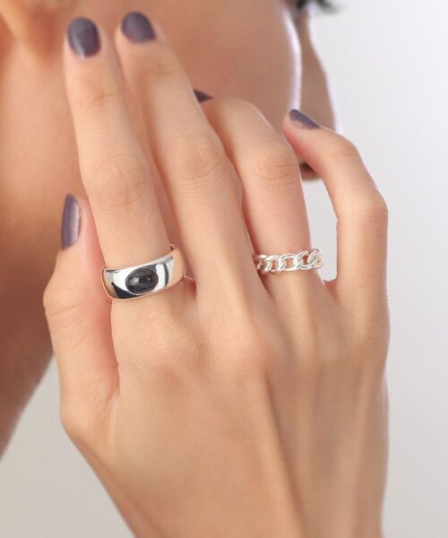 COCOSHNIK ONKITSCH / ココシュニックオンキッチュ リング | シルバー カラーストーン（ブラックラブラドライト）ワイドリング | 詳細7