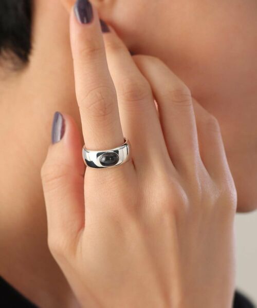 COCOSHNIK ONKITSCH / ココシュニックオンキッチュ リング | シルバー カラーストーン（ブラックラブラドライト）ワイドリング | 詳細8