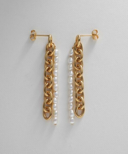 COCOSHNIK ONKITSCH / ココシュニックオンキッチュ ピアス・イヤリング | シルバー バロックパール チェーンコンビネーション スタッドピアス GP | 詳細4