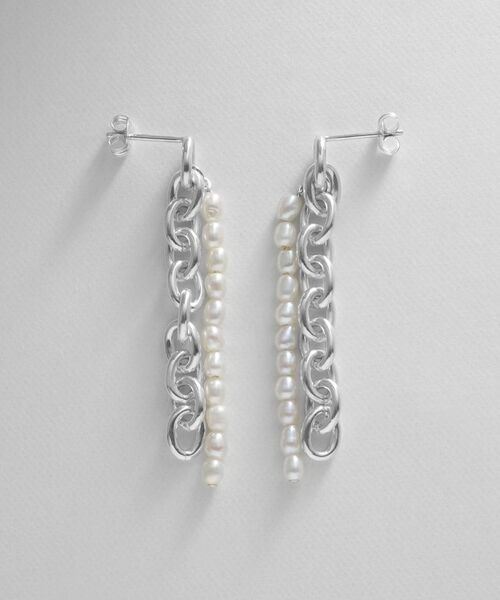 COCOSHNIK ONKITSCH / ココシュニックオンキッチュ ピアス・イヤリング | シルバー バロックパール チェーンコンビネーション スタッドピアス | 詳細4