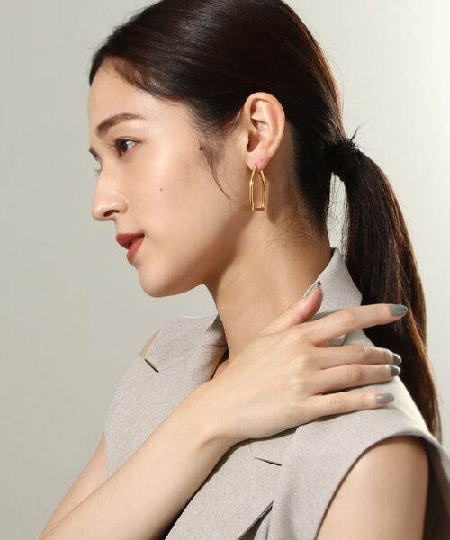 COCOSHNIK ONKITSCH / ココシュニックオンキッチュ ピアス・イヤリング | シルバー ホロウ フープレクタングルピアス GP | 詳細6