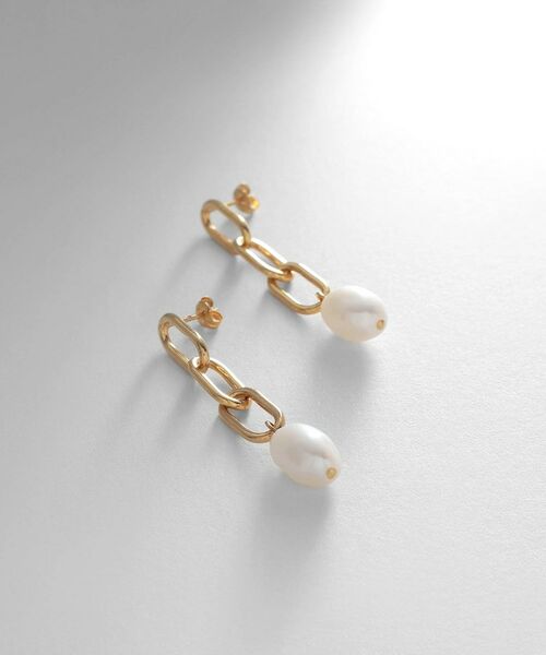 COCOSHNIK ONKITSCH / ココシュニックオンキッチュ ピアス・イヤリング | シルバー バロックパール チェーンリンク ロングピアス GP | 詳細1