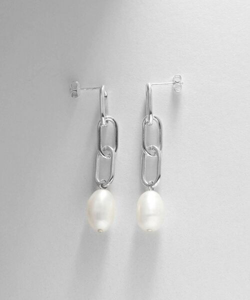 COCOSHNIK ONKITSCH / ココシュニックオンキッチュ ピアス・イヤリング | シルバー バロックパール チェーンリンク ロングピアス | 詳細3