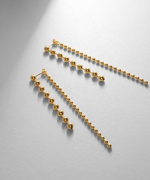 COCOSHNIK ONKITSCH / ココシュニックオンキッチュ ピアス・イヤリング | シルバー チェーンピアス ボール フロントバック GP（ゴールド(600)）