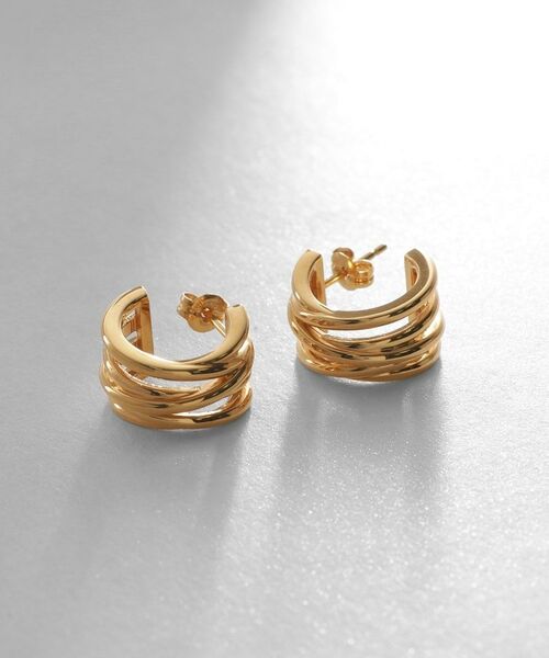 COCOSHNIK ONKITSCH / ココシュニックオンキッチュ ピアス・イヤリング | シルバー スモールフープ クロッシングライン ピアス GP | 詳細1