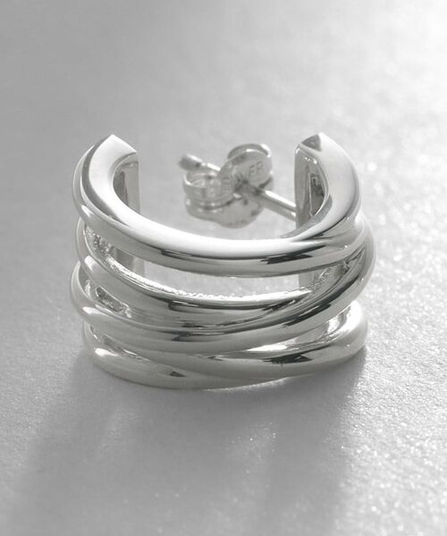 COCOSHNIK ONKITSCH / ココシュニックオンキッチュ ピアス・イヤリング | シルバー スモールフープ クロッシングライン ピアス | 詳細2