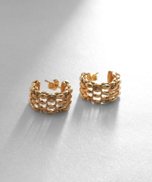 COCOSHNIK ONKITSCH / ココシュニックオンキッチュ ピアス・イヤリング | シルバー スモールフープ マーキスメッシュ ピアス GP（ゴールド(600)）