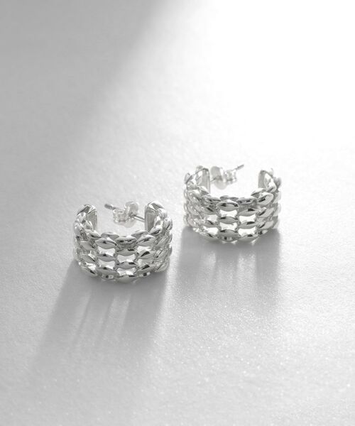 COCOSHNIK ONKITSCH / ココシュニックオンキッチュ ピアス・イヤリング | シルバー スモールフープ マーキスメッシュ ピアス（シルバー(600)）