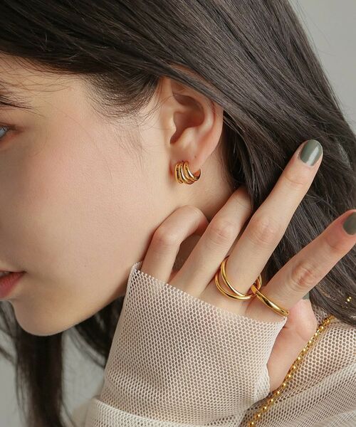 COCOSHNIK ONKITSCH / ココシュニックオンキッチュ ピアス・イヤリング | シルバー スモールフープ トリプルカーブピアス GP | 詳細10